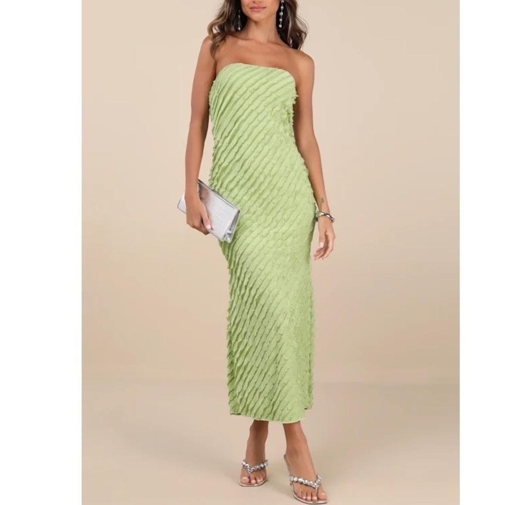 Lulu's Lime Green Strapless Midi Dress